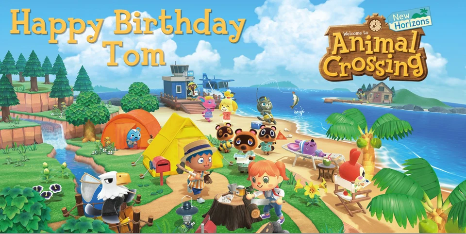 Banner de cumpleaños personalizado 6 pies x 3 pies Animal Crossing New Horizons Foto 1 de 1