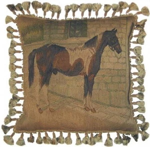 Aubusson Throw Pillow 20x20 Horse Facing Right Handwoven Wool, Velvet - Picture 1 of 1