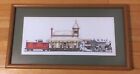 RARE CROSS STICH RAIL ROAD TRAIN AT THE STATION ART PICTURE FRAME UV GLASS 20X11