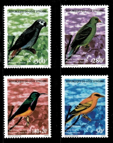 Ivory Coast 1999 - Birds of Africa, Fauna - Set of 4v - Scott 1044-47 - MNH Cover