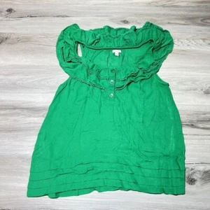Odille Size 6 Ruffled Shirt Blouse Green Cotton Button Up Sleeveless - Picture 1 of 5