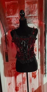 Widow Red/Black Velvet Lace Corset - Picture 1 of 5