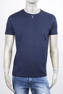 T-SHIRT MARKUP GIRO COLLO BLU BASIC CON DETTAGLIO AL COLLO RICAMATO SLIM FIT - Foto 1 di 4