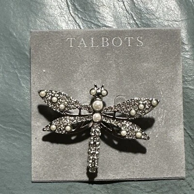 Broche PIN LIBÉLULA / Talbots / Cristal y perlas de imitación / NUEVO con etiquetas Foto 1 de 4