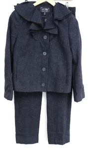 Bnwt ARMANI JEANS Navy Cotton Blend Ruffle Neck Trousers Suit Size 42 Fit UK 10 - Picture 1 of 4