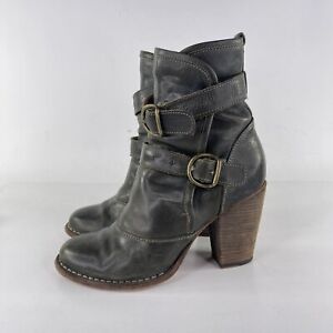 FIORENTINI BAKER Nena Moto Olive leather Buckle Belted boot US 8 4" Heel Booties