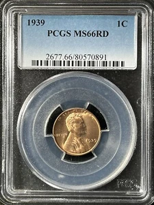 1939 1C RD Lincoln Wheat One Cent PCGS MS66RD 80570891 - Picture 1 of 2