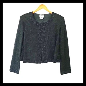 Vintage Stenay Women's Evening Jacket Black Short Cropped Silk Beaded Sequin M - Picture 1 of 21