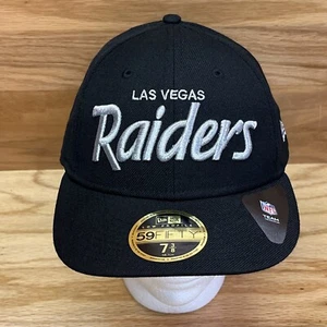 Las Vegas Raiders Hat Black 7 3/8 Fitted New Era 59FIFTY Embroidered Spellout - Picture 1 of 9