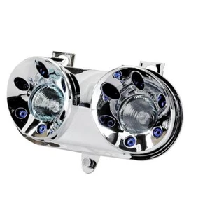 201360 MASCHERA SPACE NEXT 2 ALOGENE + LED LEDS CROMO / BLU MBK BOOSTER TRACK 50 - Foto 1 di 5