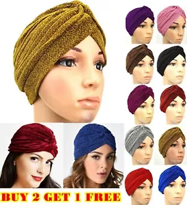 Shimmer Stretchy Turban Cap Beanie Headband Wrap Hat Hijab Plain Glitter Shinny - Picture 1 of 18