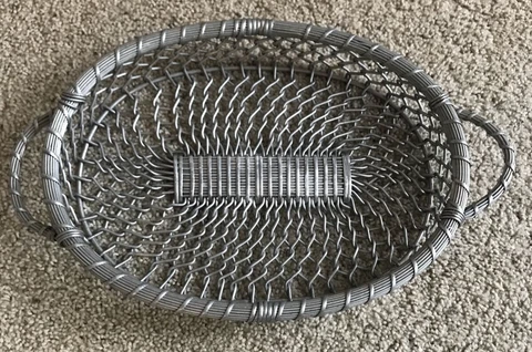 Basket Wire Aluminum Oval  2 Handles 17" India Made Hand Crafted - vtg woven Cover