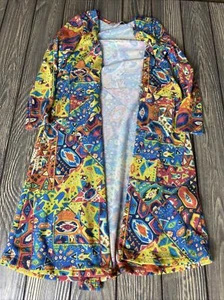 Lularoe Girls Sariah Multicolor Orange Blue Long Cardigan Size 4  - Picture 1 of 4