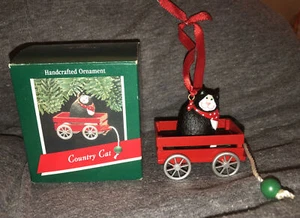 1989 Hallmark Country Cat in Wagon Christbaumschmuck mit Originalkarton - Bild 1 von 12