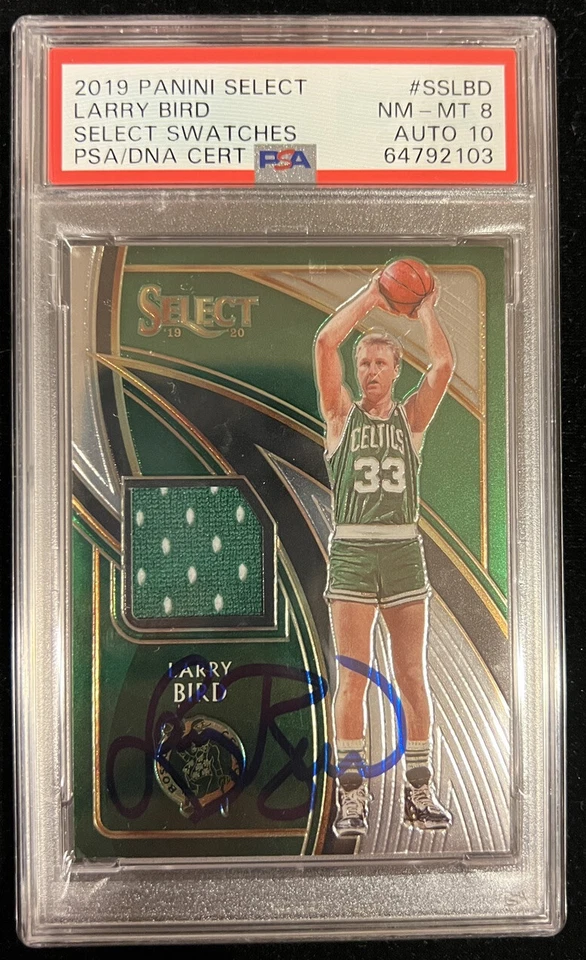 Larry Bird Signed 2019 Panini Select Jersey Swatch PSA NM-MT 8 AUTO 10 Autograph - Image 1 of 4