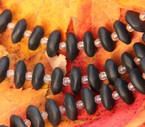 Ruffle Coin Beads,14mm, Jet Black w/Frosted, Matte, Sea Glass Finish, 10 Pcs - Picture 1 of 1