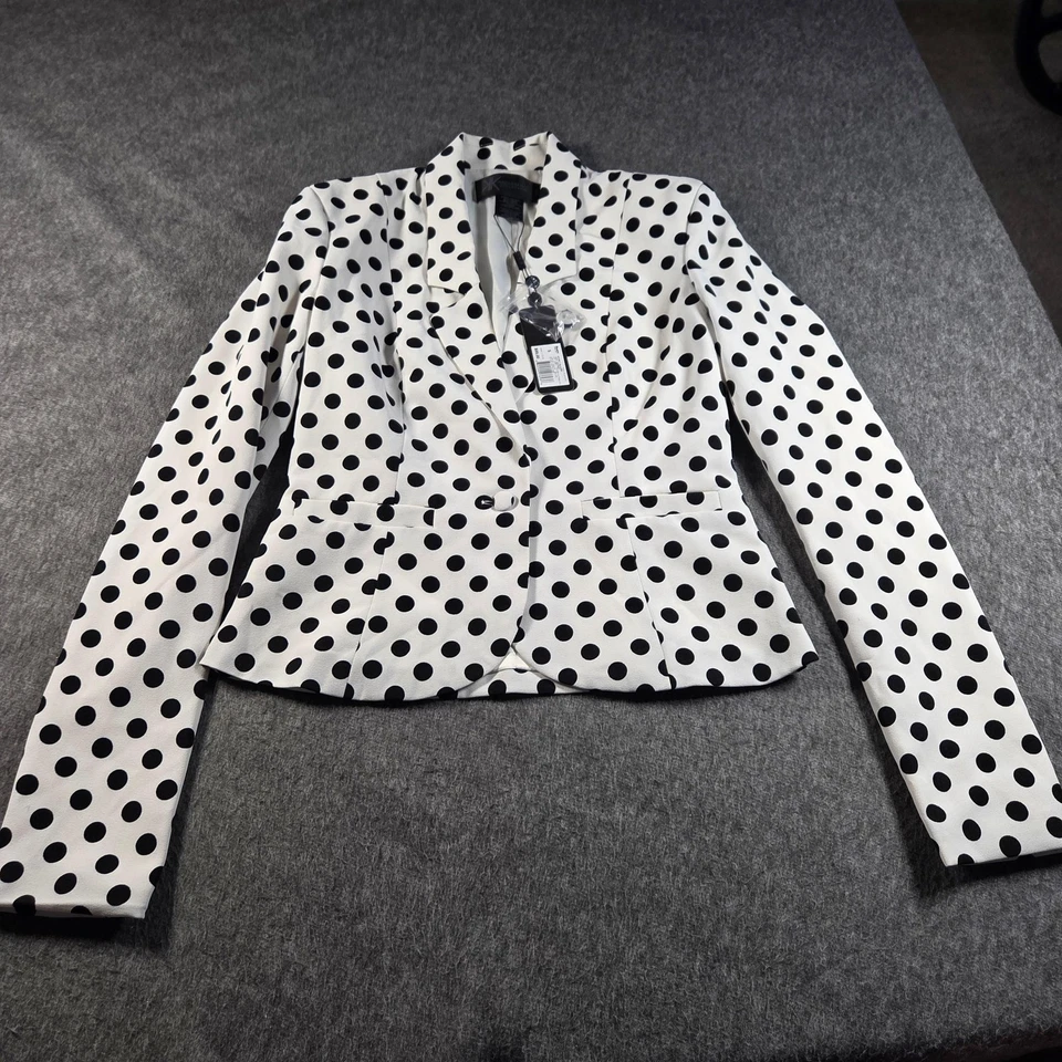 Blazer Kardashian Colección Mujer Pequeño Blanco Negro Deportivo Lunares Chaqueta Foto 1 de 4