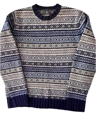 Vtg Gap Men's Small Lambswool Sweater Fair Isle Blue Gray Tan Nordic Crew Neck - Image 1 of 4