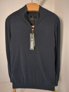 Replay Herren Pullover 1/4 Reißverschluss Premium Baumwolle Herren Größe Medium Neu Mit Etikett - Bild 1 von 5