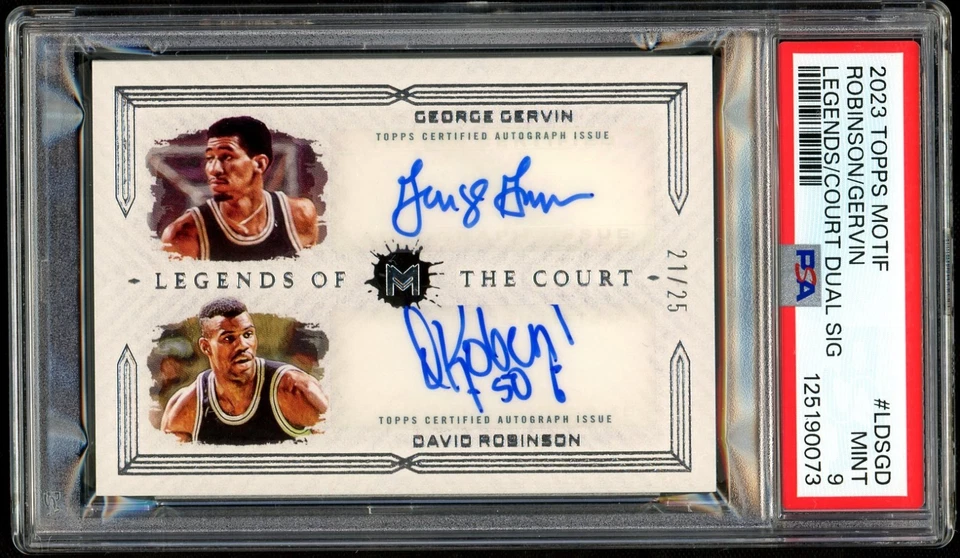 2023 Topps Motif Legends of the Court Gervin/Robinson! Auto! /25! PSA 9! #LDS-GD - Image 1 of 2