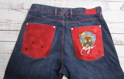 Vtg Y2K COOGI Blue Baggy Hip Hop Denim Jeans Embroidered Snake Swirls Mens 38 - Image 1 of 4