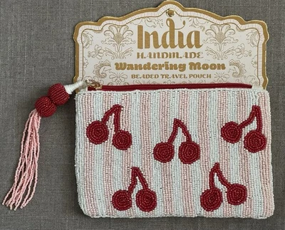 BOLSA DE VIAJE INDIA LUNA ERRANTE CON CUENTAS BLANCA CON RAYAS ROSAS CEREZAS CEREZAS Foto 1 de 4