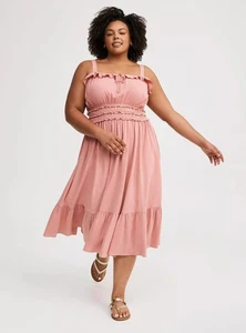 Vestido Torrid Midi Rosa Fruncido Nuevo Con Etiquetas Nuevo 3X - Imagen 1 de 10