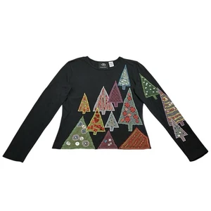 Vintage Michael Simon Beaded Sequin Christmas Tree Top Women’s Medium  - Picture 1 of 8