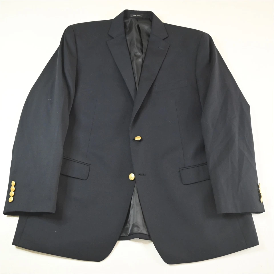 NEW Chaps Ralph Lauren 46R Navy Blue Wool Gold Button Blazer Jacket Sport Coat - Image 1 of 4