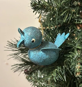 Vintage 1956 Frankel blau Karton Putz Glimmer Glitzer Vogel Weihnachtsschmuck Japan - Bild 1 von 11