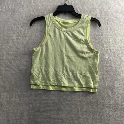 Camiseta sin mangas corta Lululemon para mujer verde pequeña a rayas sin mangas cuello redondo Foto 1 de 4