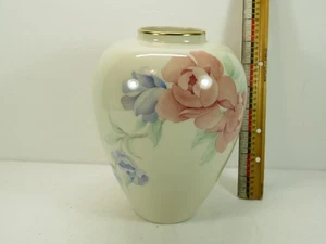 Jarrón Lenox Chatsworth 7 1/2 pulgadas Hecho en EE. UU. Rosa Azul Floral Borde Dorado - Imagen 1 de 5