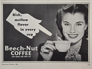 Beech-Nut Coffee Pretty Lady Rich Mellow Flavor in Every Cup Print Ad 1944 - Imagen 1 de 4
