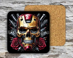 Exclusive MARVEL IRONMAN Superhero Skull 06 Hardboard MDF Square Coasters - Picture 1 of 4