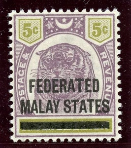 Malaya Federated States 1900 'Tiger' 5c dull purple & olive-yellow MNH. SG 4. - Picture 1 of 2