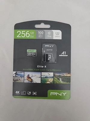 PNY Elite X 256GB Micro SD Card Class 10 U3 4K Video A1 High Speed Storage - Image 1 of 2