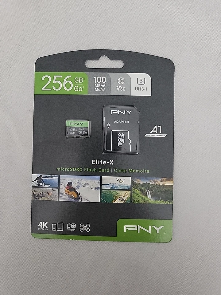 PNY Elite X 256GB Micro SD Card Class 10 U3 4K Video A1 High Speed Storage - Image 1 of 2