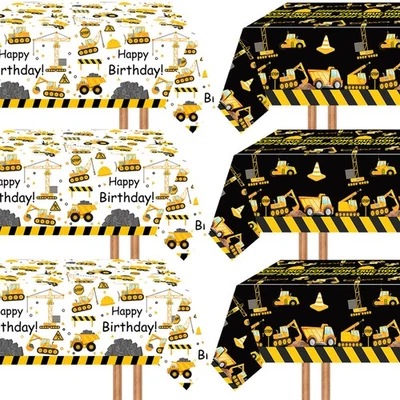 6 Pcs Construction Birthday Party Tablecloth, Dump Truck Tablecloth, Yellow T... - Image 1 of 4