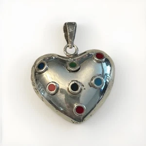 Colgante Coctelera Armonía Corazón Plata Esterlina 925 México Vintage con Piedras de Colores - Imagen 1 de 4