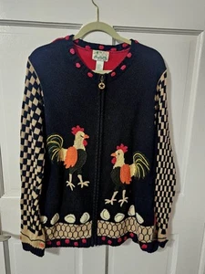 Quacker Factory Black & Red Womens Size Large Cardigan Sweater with Farm Motifs - Picture 1 of 10