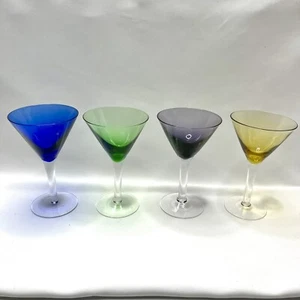 4er Set Martini Gläser - blau grün lila gelb mit klarem Stiel - Bild 1 von 6
