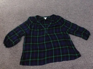 Crown & Ivy top large blue green plaid pullover womens viscose - Picture 1 of 11