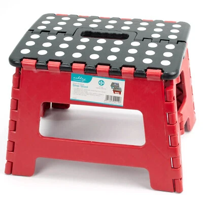 Red Folding Step Stool Anti Slip & Lightweight with Handle Home Garden 120Kg - Image 1 of 4