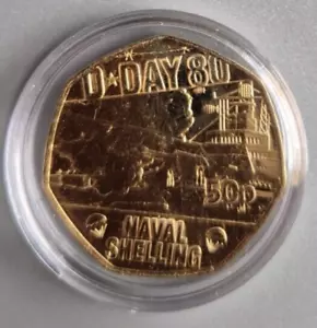 2024 D Day Gold Plated 50p in Capsule 'Naval Shelling' IOM - Picture 1 of 2