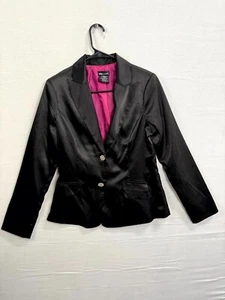 Wet-Seal Blazer Jacket Women Medium Black Lined Satin Peak Lapel Single-Breasted - Picture 1 of 6