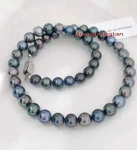 5A 18"10-11mm REAL tahitian black green red blue Multicolor pearl necklace 14K - Picture 1 of 6