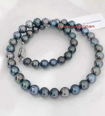 5A 18"10-11mm REAL tahitian black green red blue Multicolor pearl necklace 14K - Image 1 of 4