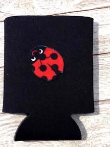 Lady Bug Fabric Applique Collapsible Foam Can Koozie Beer Soda - Picture 1 of 1