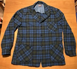 Vintage Pendleton Shirt Jacket Large Plaid Virgin Wool 3 Button Pocket Blazer - Picture 1 of 6