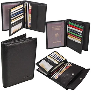 Herren Leder Brieftasche große Geldbörse Reisepass Geldbeutel Kartenfächer 5612 - Bild 1 von 8